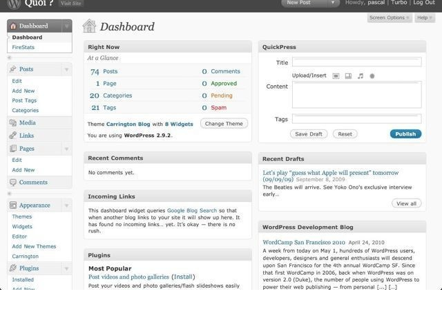 Wordpress admin dashboard on iPad